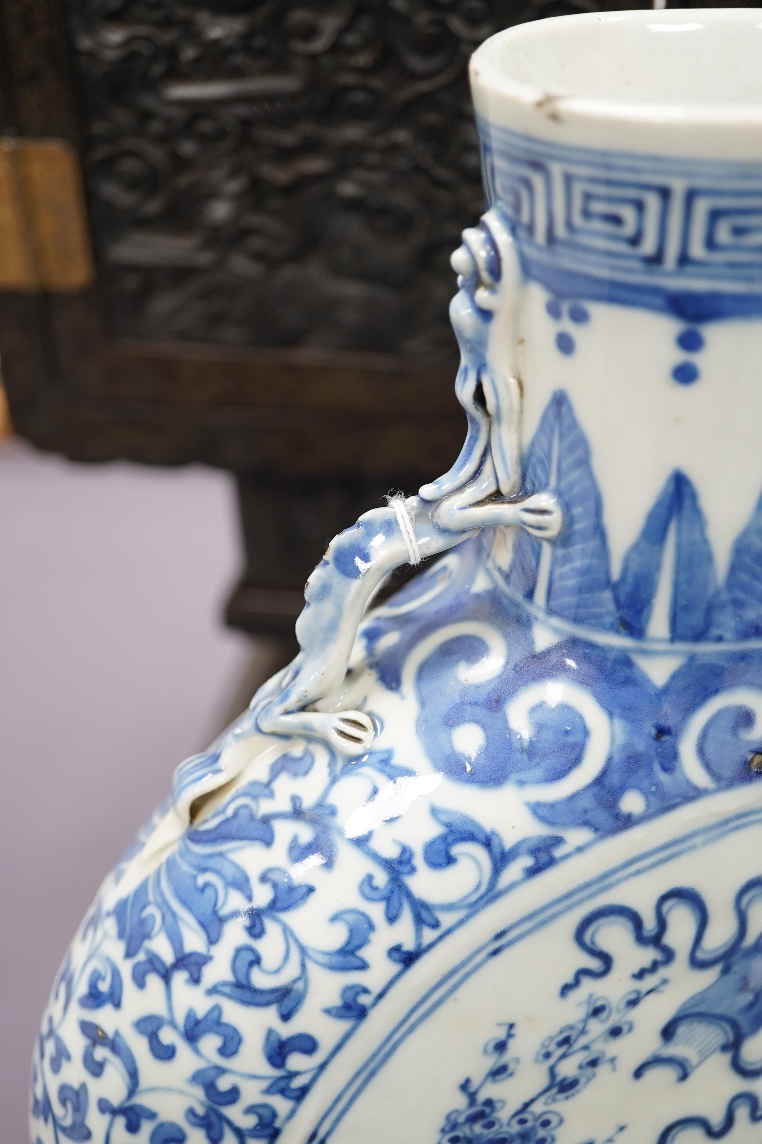 A large Chinese blue and white moonflask, bianhu, 19th century